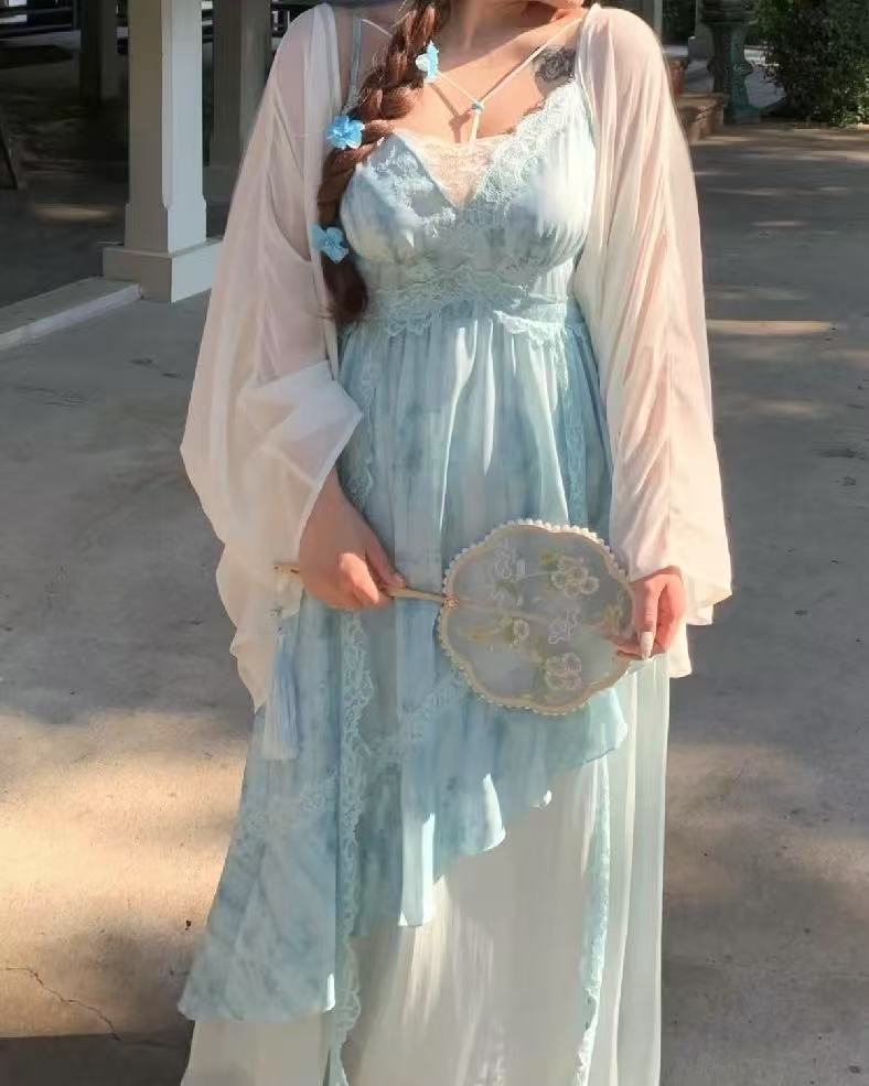 crushpeach Mint Mambo Lace Beaded Mermaid Girl Fairy maxi Dress