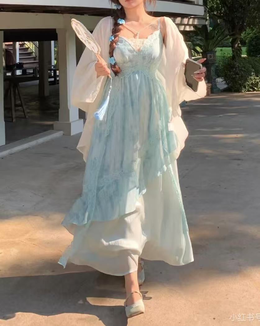 crushpeach Mint Mambo Lace Beaded Mermaid Girl Fairy maxi Dress