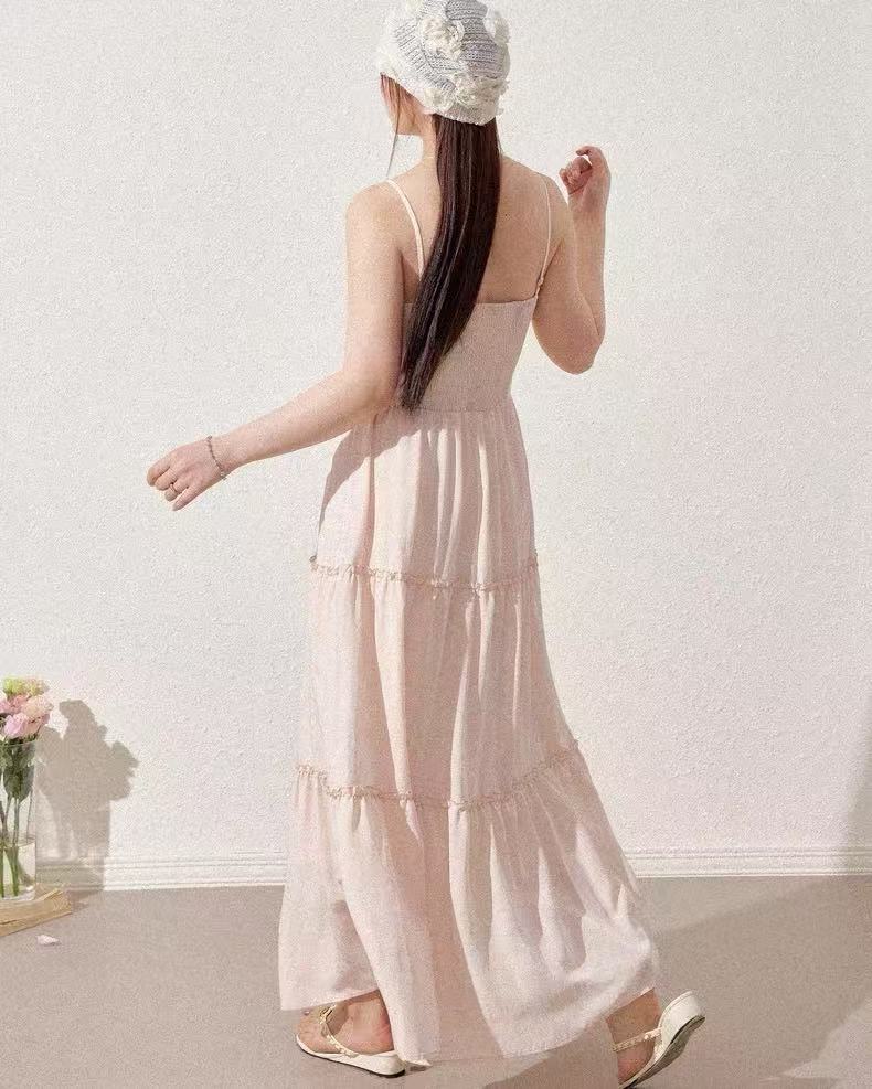 CRUSHPEACH V-Neck Pink Lace Layered Cake Dress
