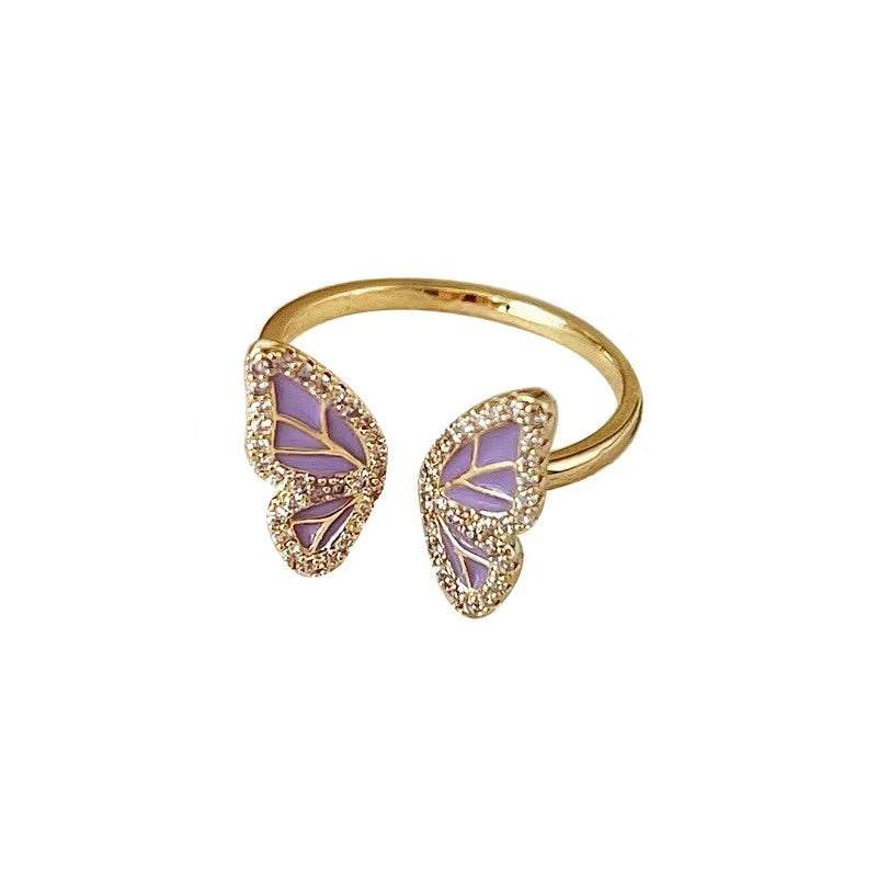 crushpeach violet butterfly adjustable ring