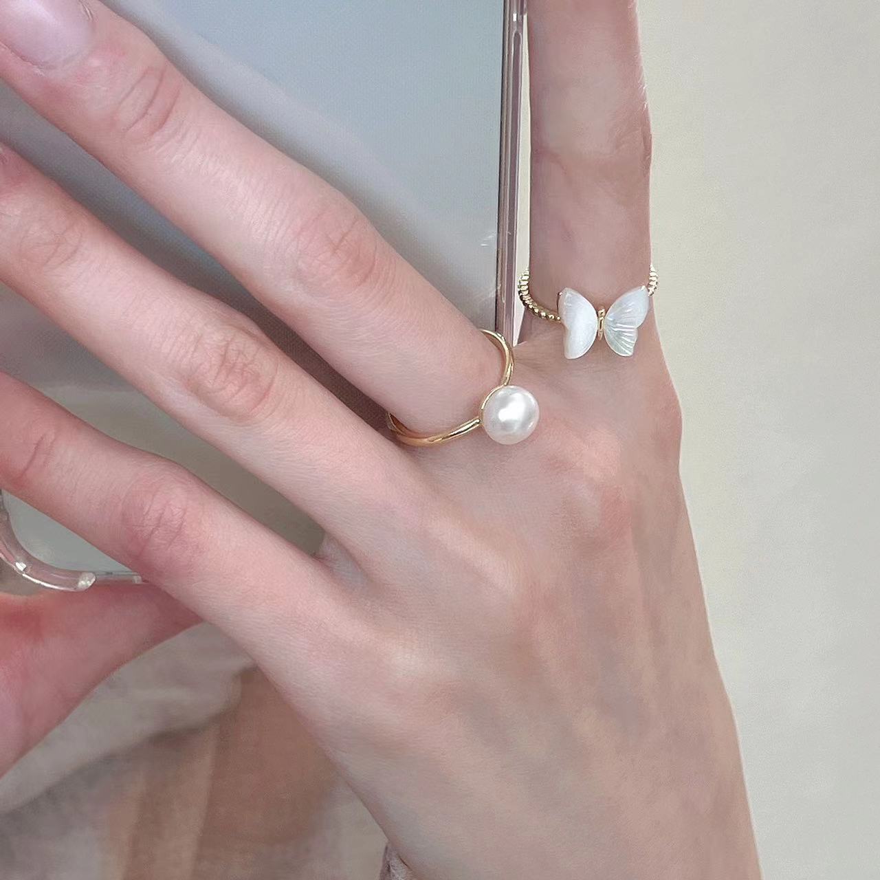 crushpeach fresh water pearl butterfly ring