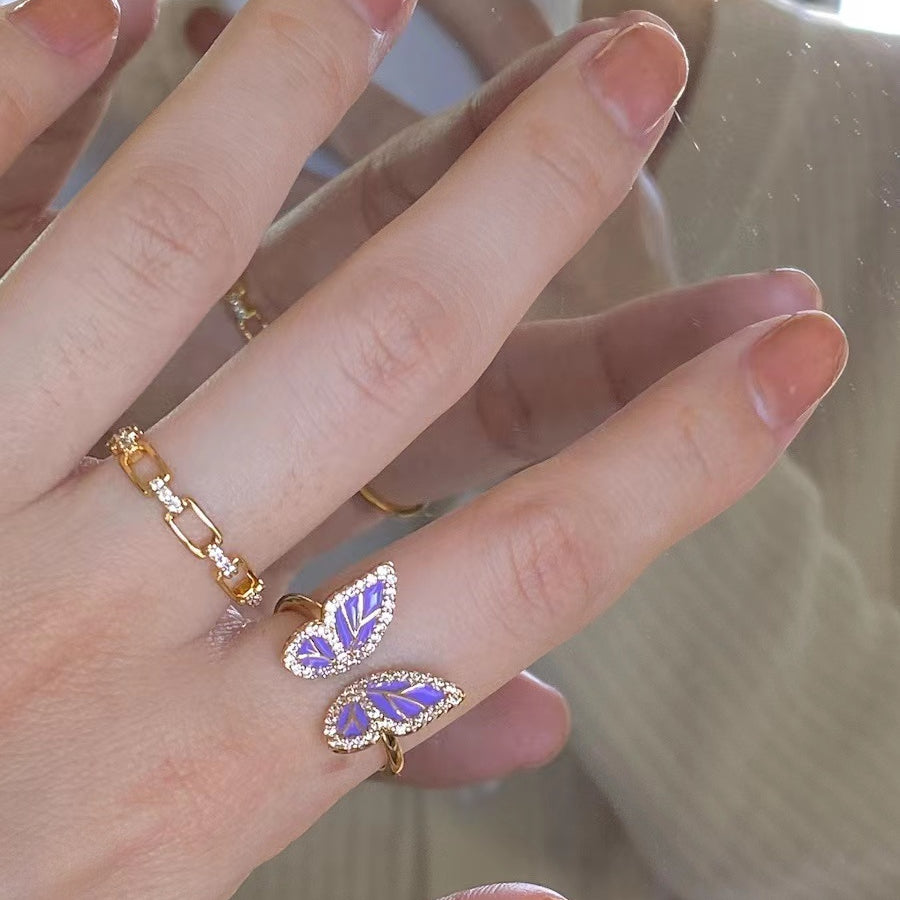 crushpeach violet butterfly adjustable ring