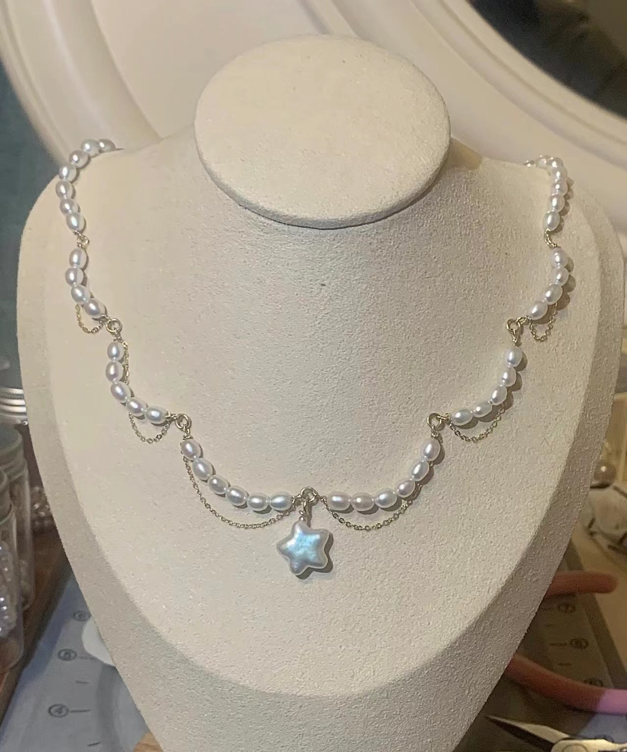 crushpeach wave princess pearl star necklace